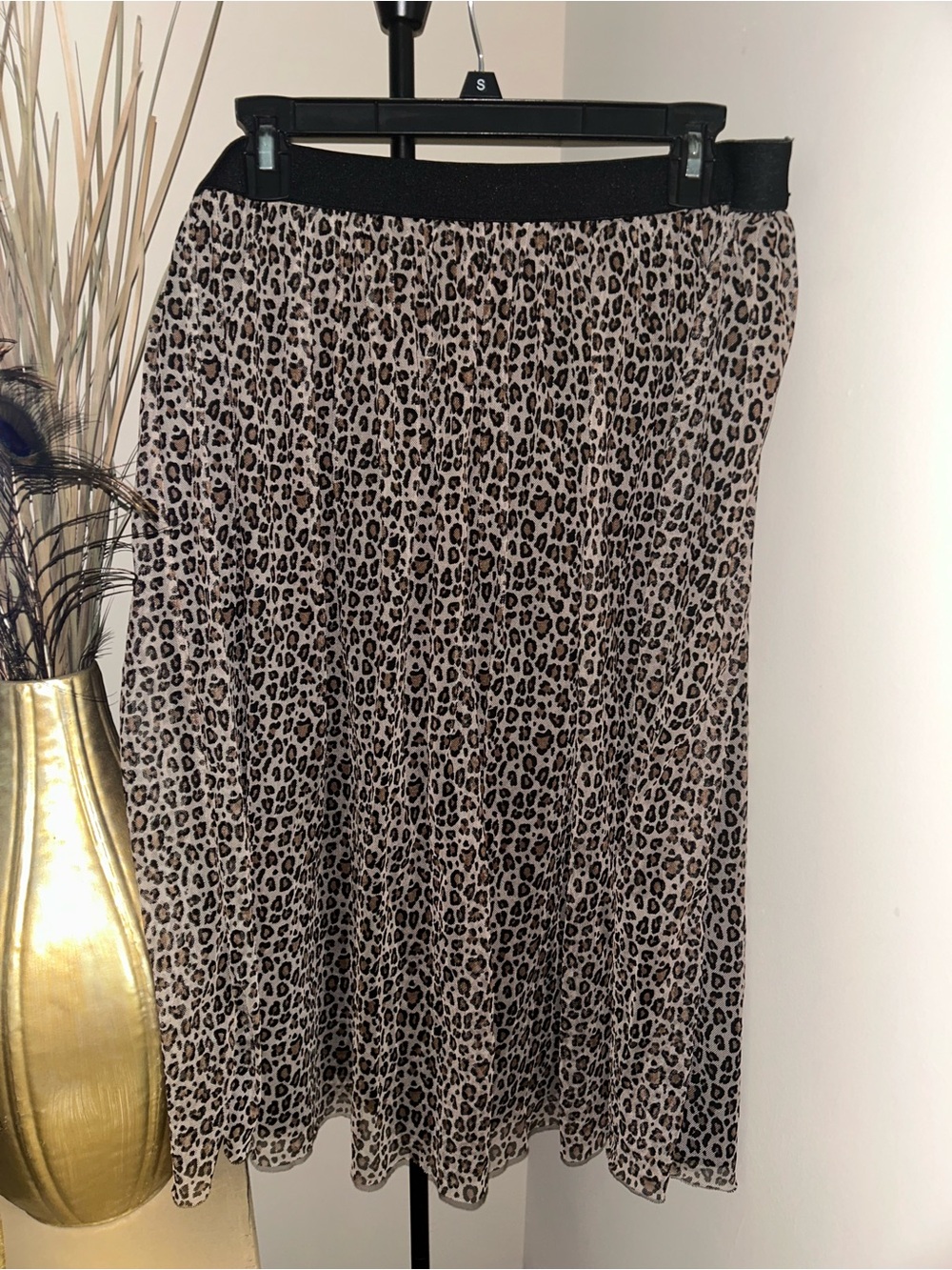 Target A New Day Leopard Print Pleated Midi Skirt - Black Waistband